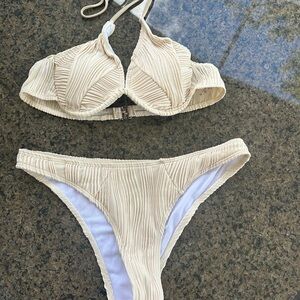 Cream Textured Bikini Set